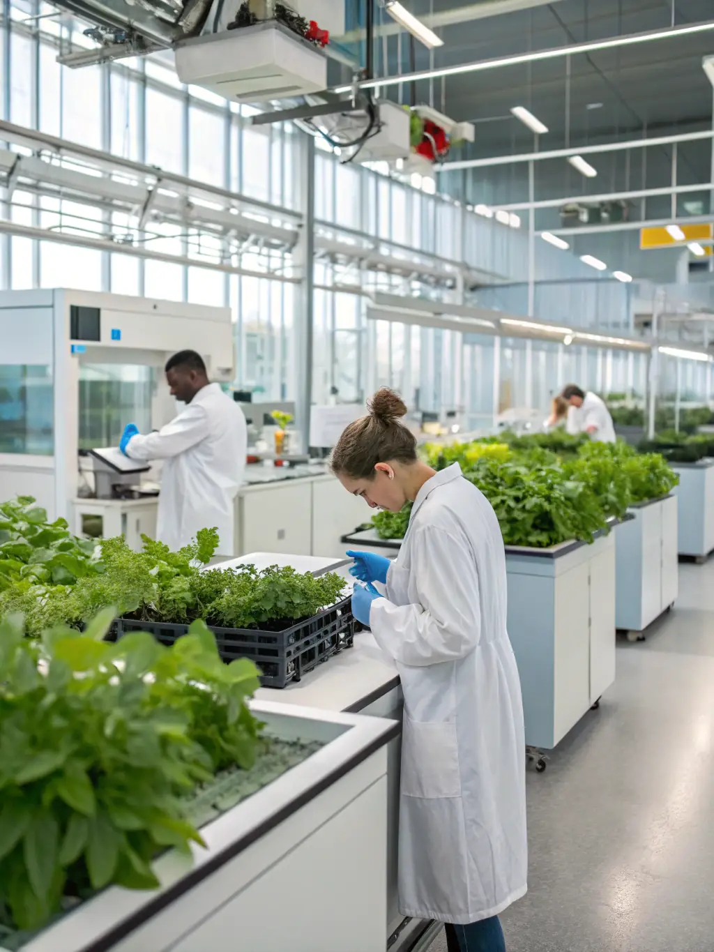 A photograph of a research and development lab with scientists working on advanced energy technologies, showcasing Northern Atlantic Energy's commitment to innovation.