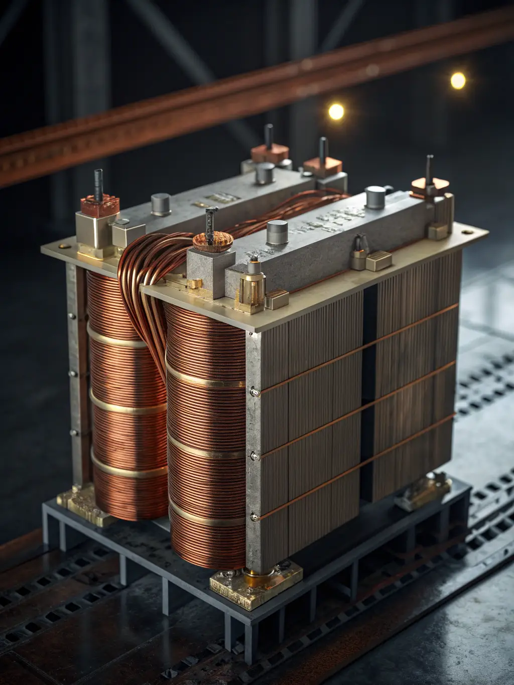A close-up of transformer oils in industrial containers with power grid infrastructure in the background.
